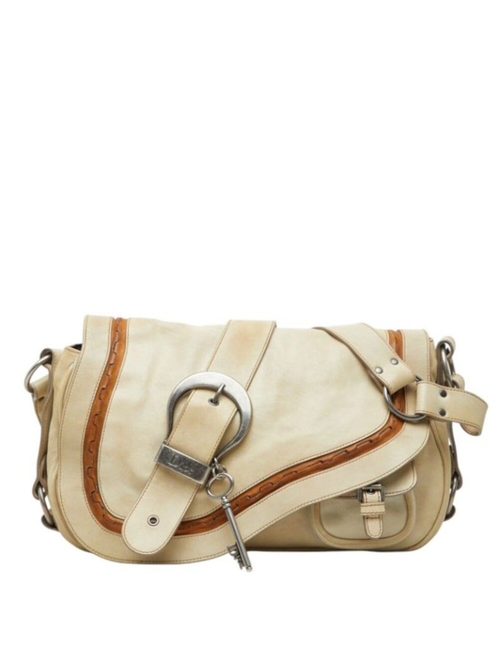 Dior Gaucho Saddle Shoulder Bag Beige Leather